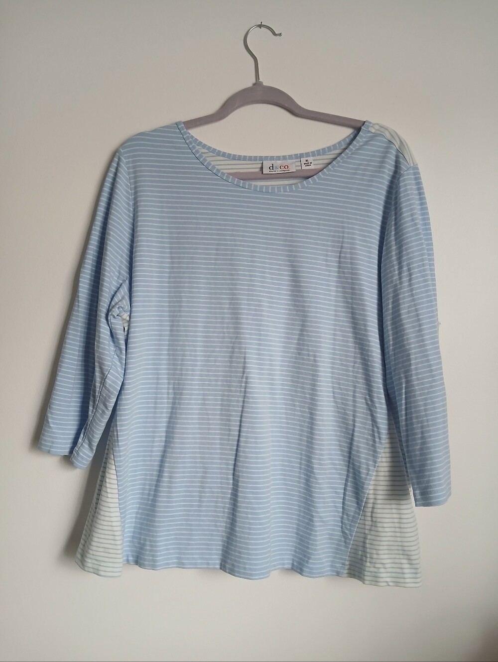 D & Co Striped 3/4 Sleeve Top Size XL Blue White